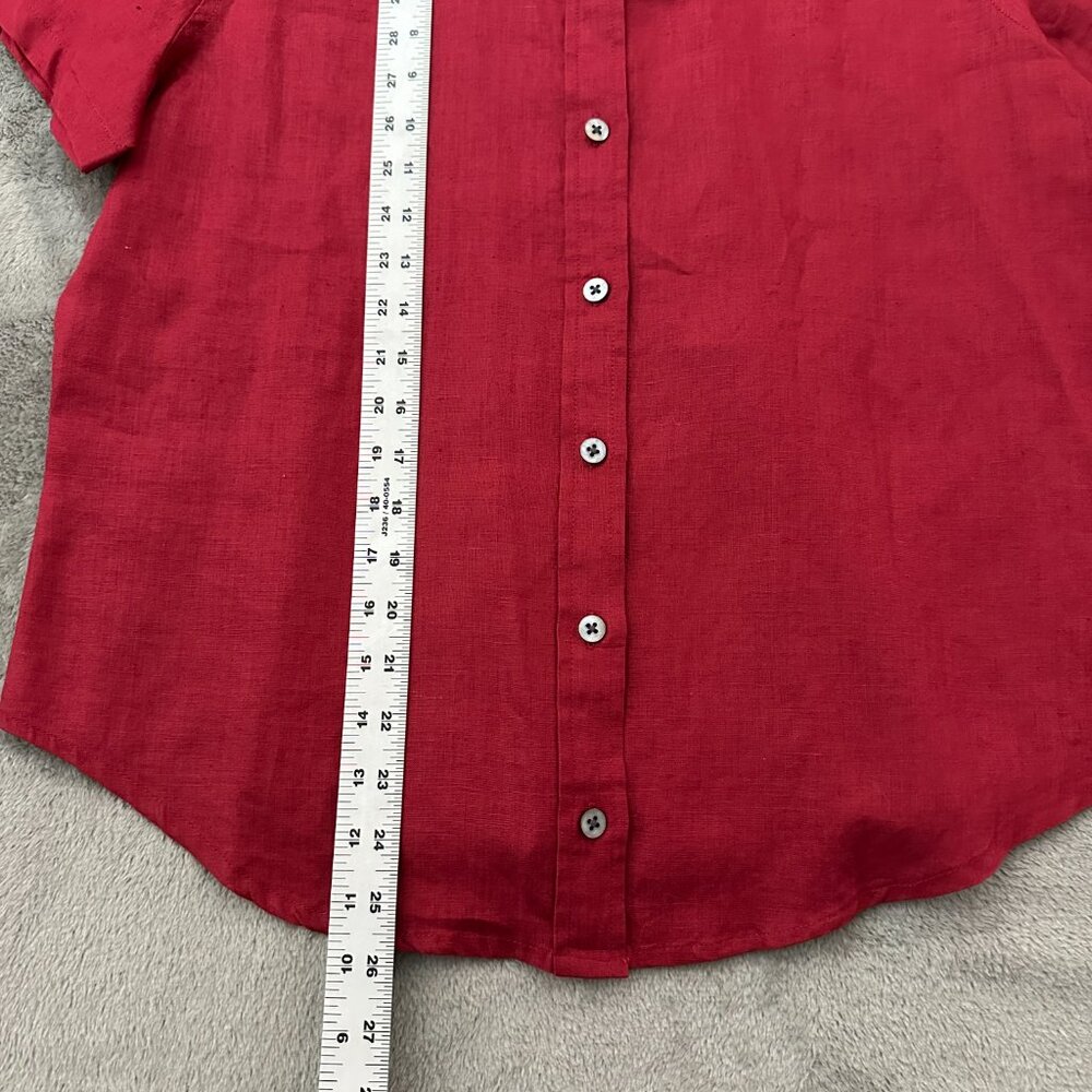 Vintage 90s Y2K Gap 100% Linen Short Sleeve Button Up Shirt Top XL Women's Red - Picture 3 of 4
